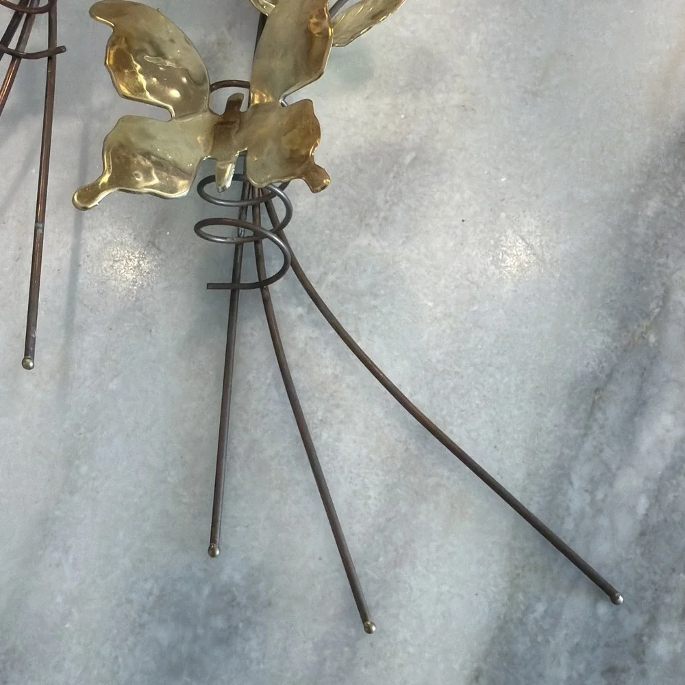Set Of 2 Homeco Vintage Brass Roses on with Butterflies Wall Hanging GW994
